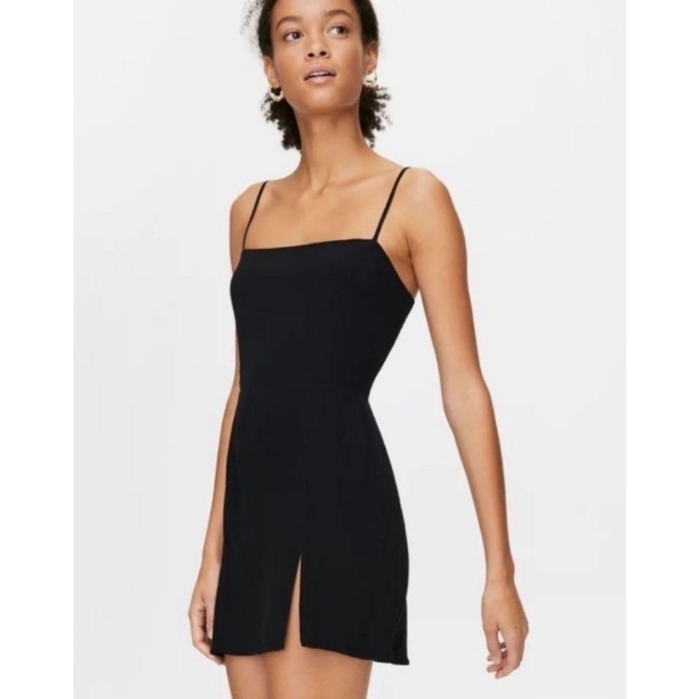 Aritzia Sunday Best black Voila mini dress thigh slit size large